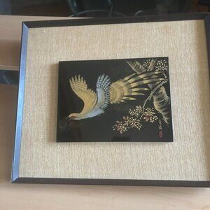 Vintage Japanese Hand-Painted Lacquer Plaque
